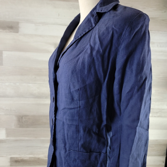 Vintage Spiegel Navy Linen Blazer Jacket Women's Size 10 - Picture 2 of 13